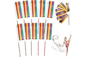 Houbobo Dance Ribbons, 10 Pack Rainbow Gymnastics Ribbon Wands for Kids Dancer, Fits Artistic Dancing Gymnastics, Circus Carnival Shows, Talent Shows Dance Floor Party Props