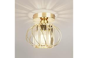 FRIDEKO HOME Modern Crystal Ceiling Light Fixture- Industrial Mini Semi Flush Mount Ceiling Lighting LED Crystal Chandeliers Fitting for Kitchen Hallway Dining Rooms Living Room - Gold