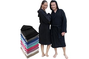 LEBENGOOD Peignoir de bain à capuche, pour femme et homme 100% coton éponge 400 g avec ceinture, poches, douche, peignoir doux, serviette (hombre.Capucha Negro L)