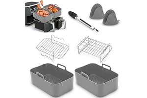 ELIE&EASON Air Fryer Accessories, 7 PCS Ninja Air Fryer Accessories for Ninja AF400UK & AF300UK & Tower T17088, 8.46inch Silicone Air Fryer Liner, Air Fryer Racks, Silicone Gloves, Food Clip for Oven, Microwave