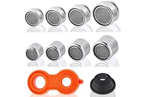 8 Stück Ersatzteile für Wasserhahnbelüfter, VEINARDYL Teile für Küchenspülenbelüfter mit Außen- und Innengewinde mit Belüfterschlüssel und Dichtung, Wasserhahnfilterstarter mit Messinggehäuse