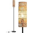 EDISHINE LED Floor Lamp, Rattan Standing Lamp, Boho Rustic Floor Lamps for Living Room, Bedroom, 165cm, E27 Socket, LED Bulb Included, Foot Switch, Hollow Lampshade