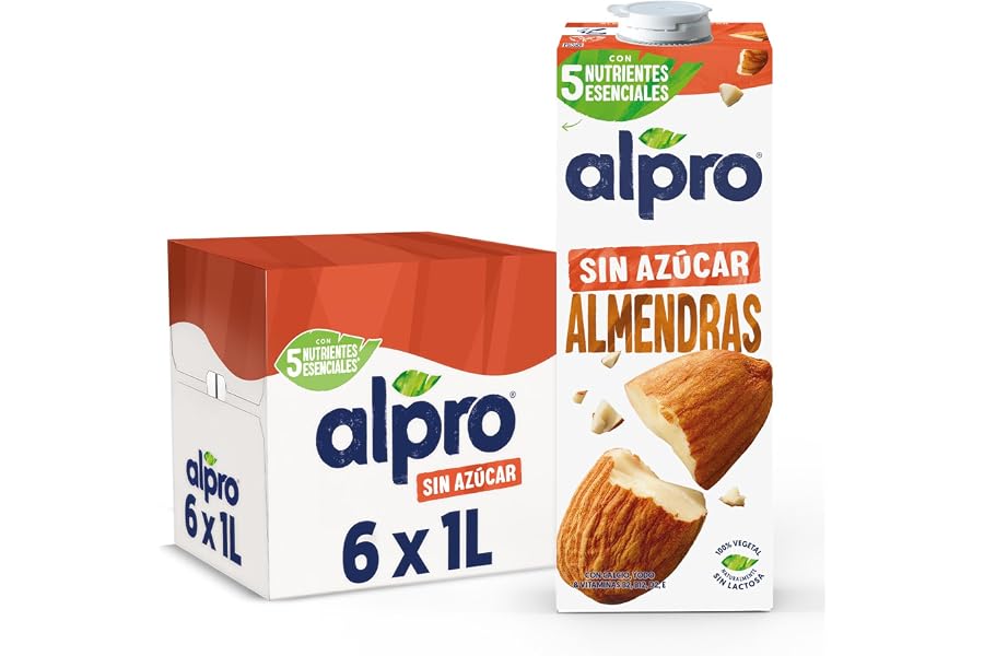 Alpro Bebida Vegetal de Almendras sin Ázucar - Pack de 6 x 1L