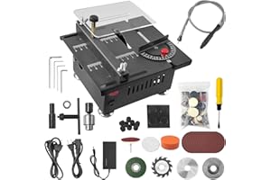 BQWEUN Sega da Tavolo, Mini Sega Circolare da Banco, Banco Sega Precisione Portatile Alimentazione a Velocità Regolabile 0-15 mm Altezza Lama Regolabile, Sega da Banco per Legno