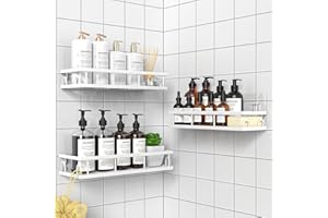 UUlioyer Estanteria Baño, Resistente al Agua y al Oxido, Estanteria Ducha sin Taladro, Organizador Baño para Champú y Gel de Baño (Blanco- 3 Piezas)