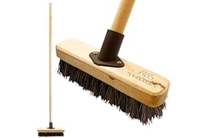 Deck Scrubber Brush with Handle - Wooden Pole Stiff Floor Broom Head Hard Bristle - For Cleaning Patio Decking & Garden Pathways By Newman and Cole (Unassembled, Pack of 1)