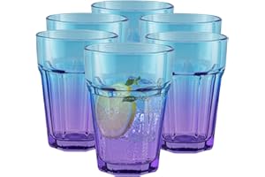 TREND FOR HOME 6 Verre a Eau Lot de 6 Verres Colorés 425 ml Grand Verre à Cocktail Verres à Eau Verres à Jus et Soda Verre a Smoothie Tumbler Verre Bleu Violet | Gigi Dreamy Sunset