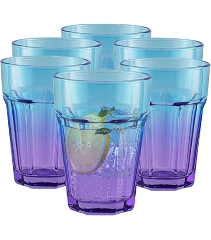 TREND FOR HOME Glazenset van waterglas, kleurrijk, 425 ml, 6 cocktailglazen, waterglazen, grote smoothieglazen, Mojito-glazen, Gigi Vivid Rainbow