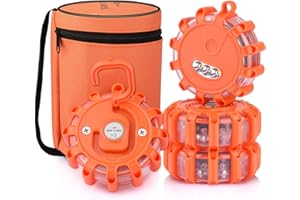 Wanme 4 Pezzi Magnetico LED Road Flare Lampione di Sicurezza with Hook, Evidenziare Auto Emergency Disc Safety Light Flashing Roadside Beacon, Batteria Caricata