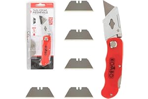 KOMBO - Cutter Professionale con Lama Pieghevole in Acciaio e Manico Ergonomico in ABS – 5 Lame Incluse – Taglierino Universale per Lavori di Precisione, Bricolage e Officina