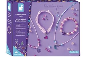 Janod - 4 Bijoux d'Humeur à Créer - Change de Couleur au Contact de la Peau - Kit de Loisirs Créatifs - Activité Manuelle pour Enfant - Dès 6 Ans et + - J09182, Rose, Bleu