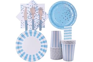 CTFOREST Zestaw 16 naczyń na imprezę, zestaw naczyń na imprezę, niebieski papier, odpowiedni na imprezy, jedyne w swoim rodzaju naczynia, nadające się na imprezę (niebieski)