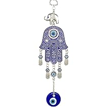 Hamsa Mano Di Fatima Amuleto Parete, Blu/Bianco Con Benedizione In Inglese, Portafortuna Per Casa