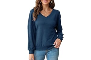 Runcati Felpa da donna con scollo a V, senza cappuccio, a maniche lunghe, leggera, alla moda, per autunno e primavera, Blu, S