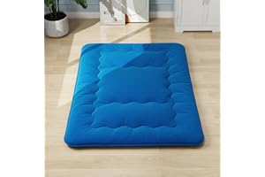 COSTWAY Japanese Floor Mattress, Thicken Futon Mattress Tatami Mat Sleeping Pad with Carry Bag, 10cm Foldable Roll Up Mattress for Lounger Bed Dorm Camping, Machine Washable (Blue, Double)