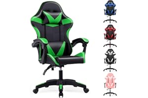 Lishetimig Gaming Chair, Computer Chair with Lumbar Cushion, Headrest, Height-Adjustable Ergonomic Gaming Chairs for Home, Office (Green)
