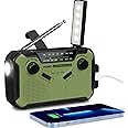 PRUNUS J-369 Wind Up Radio, Survival Equipment, AM/FM Portable Radio, Battery Radio with 3000mAh Power Bank, Solar Radio with Torch, Reading Lamp and SOS Alarm for Camping and Emergencies (Green)