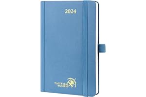 POPRUN Agenda 2024 Pequeña - Planificador Semana Vista A6 - Calendario Planner 16 x 10,5 cm con Intervalo Horario - Tapa Dura en 100 gsm Papel Certificado FSC®, Azul Neblina