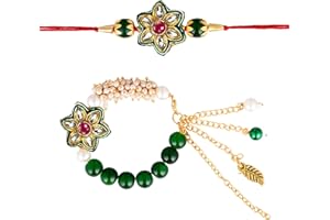 Hell Blues Set of 2 Rakhi For Brother and Bhabhi Lumba Rakhi | Traditional Designer Fancy Bracelet Kundan work | Mini Greeting card ~ Indian Festival Gift Rakhi Rakshabandhan