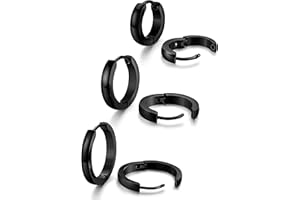 YADOCA Zestaw 3 par męskich kolczyków kreolskich, stal nierdzewna, hipoalergiczne, srebrne/złote/czarne, kreolki, dla mężczyzn i kobiet, 12/16/20 mm