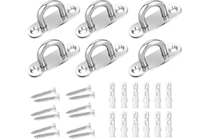 QUIIEOSKIA 6 Pcs Eye Plates, 304 Stainless Steel Ceiling Hooks, Heavy Duty Eye Plate Pads, U Hooks Wall Mount Hardware Staple Rings with Screws for Wall Ceiling Hanging