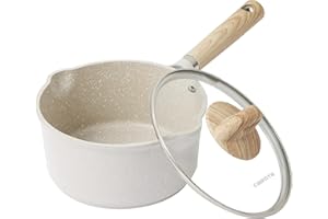 CAROTE Saucepan with Lid 18cm/1.5L, Nonstick Milk Pan for Induction, Gas and Electric Hobs, Small Cooking Pot with Pour Spout (18cm, Beige Granite)