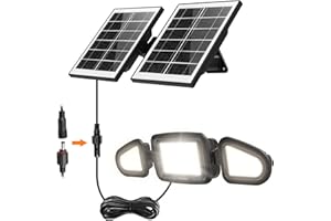 MEIKEE Luz Solar Led Exterior Interior, Foco Solar LED Potente 500LM, IP66 Impermeable, 2 Brillos, Luces de 3 Colores Ajustables 3 Cabezales 270° Iluminación de Seguridad con Cable de 5 Metros
