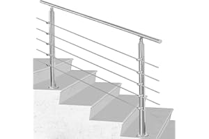SWANEW Pasamanos escalera acero inox 160 * 4.2 * 106.5cm,5 barras,barandilla con kit de instalación,para interiores y exteriores, escaleras, balcón, balaustrada