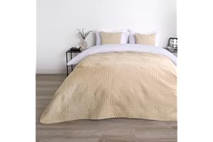 OHS Bedspread for Single Beds Leaf Pinsonic, Beige Quilt Bedspread for Double Beds Cover Sofas Chairs Couches Lightweight Blanket Super Soft Comfy, 150 x 200cm