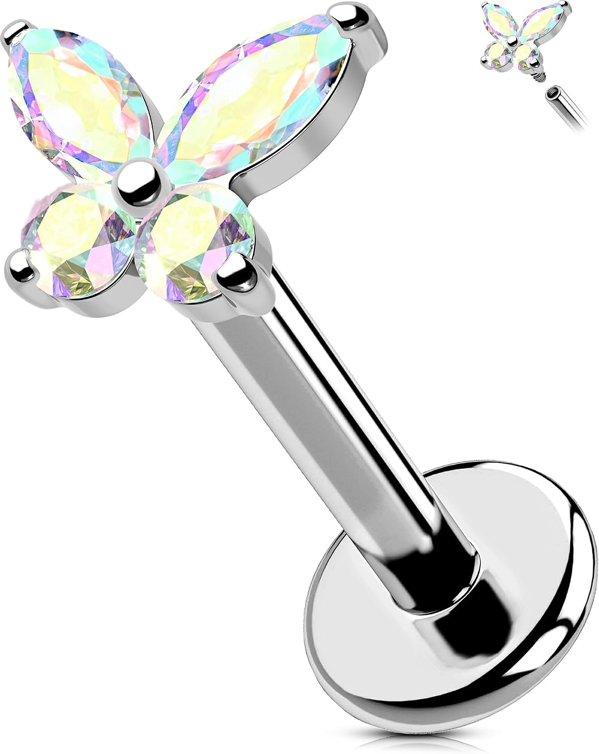OUFER Body Piercing Labret Earrings: Titanium Lip Stud 16G/1.2mm Internally Threaded Helix Tragus Conch Cartilage Earrings Jewellery Butterfly Medusa Bar 6/8/10/12mm for Women