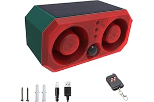QXMH Allarme con sensore di movimento solare per esterni - Allarme con rilevatore di movimento, abbaiare di cani e spari, 2*129 dB forte, supporto per la registrazione con USB (1 Branco)