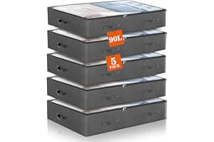 Withosent - Juego de 5 Cajones para Debajo de la Cama (90 L, Tela No Tejida, Plegable, con Ventana Transparente para Edredones, Ropa, Ropa de Cama, Mantas, Cojines