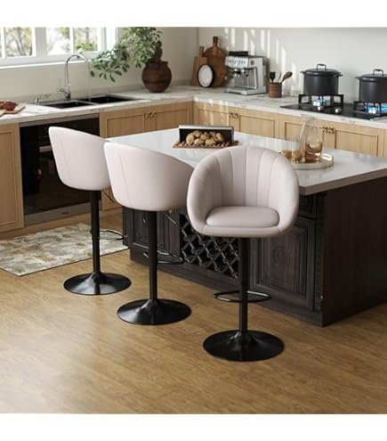 Wahson Tabourets De Bar Moderne Avec Pieds En Métal Lot De 2 Chaise Bar En Chenille Tabouret De Comptoir Avec Repose-Pieds Chaises De Cuisine, Beige