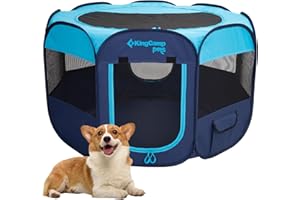 KingCamp Welpenlaufstall, Tierlaufstall, Tragbarer Welpenauslauf, Laufstall für Hunde, Katzen, Welpen, im Innen- und Außenbereich, für Wohnung mit Tragetasche und Hering, Blau S