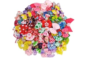 POPETPOP Mini Fiocchi per Capelli Elastici con Strass Perline per Gatto Piccolo Cane Bambina 50pcs