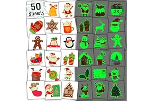 Leesgel 50 x Glow Tattoos for Kids Merry Christmas Decorations - Xmas Tree/Santa Hat/Reindeer and More, Christmas Stocking Fillers Eve Box Ideas Stickers for Family Games Party Toys Supplies