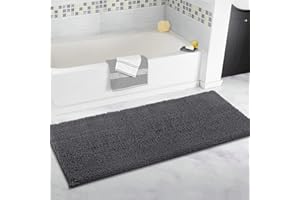 ITSOFT Chenille Bath Mat, Non Slip Bathroom Mat for Bathroom, Absorbent & Machine Washable Toilet Mat, Soft Plush Bathroom Rug, Bathroom Accessory (120x53cm, Charcoal Grey)