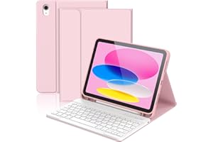 KBCASE for iPad 10th /A16 11th Generation Case with Keyboard Detachable Keyboard Case for iPad 10th 10.9" 2022/A16 11th Generation 11" 2025 with Pencil Holder, Multi-Angle,UK Layout, Pink