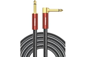 SOUNDFAM 90 Grad Gitarrenkabel [2M], Rechtwinkliges 6,35mm auf 6,35mm TS Instrumentenkabel für E-Gitarren, E-Pianos, Verstärker und mehr