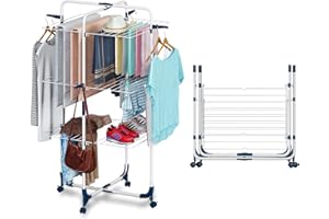 Shrivee Clothes Airer Tower, Plegable y Ahorra Espacio, 3 Niveles, 6 alas Plegables, Rollable and Stable, Mobile Tower Clothes Airer, Drying Rack para Interiores y Exteriores familias numerosas