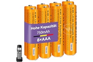 NRAONRN 1.2V 750mah NI-MH AAA Rechargeable Battery for Panasonic BT, 8 Pack AAA rechargeable Batteries for Gigaset Cordless Phones