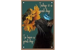 CREATCABIN Plaque Murale en Métal avec Motif de Chat Tournesol Décoration de Chat Noir Décoration Vintage Rétro à Suspendre en Fer pour Salle de Bain Intérieure Ou Extérieure Café Boutique Ferme Jardi