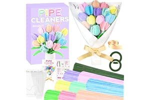 BNUZEIYI Pfeifenreiniger Blumen Set Bastelset Kinder 8 Farben Pfeifenputzer zum Basteln Blumen Chenilledraht DIY Bastelset für Mädchen und Erwachsene Festival Dekoration Spielzeug Geschenke, Tulpe Blumenstrauß