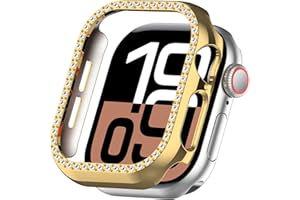 Miimall Błyszczące etui do Apple Watch Series 10, Glitter iWatch Series 10, twarda obudowa PC, kryształowe diamenty, etui dla kobiet i dziewcząt, etui do Apple Watch 10 46 mm, złote