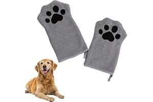 CAVSPKART 2 Pcs Dog Cleaning Towels Glove for Dogs and Cats, Soft Microfibre Pet Towel Mitts Coral Fleece, Water-Absorbent Pet Drying Mitts, Cute Cat Paw Gloves Towel (Grey)