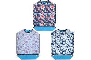 DONGAWIN Bavaglini per adulti, impermeabili, con stampa floreale, per mangiare, lavabili e riutilizzabili