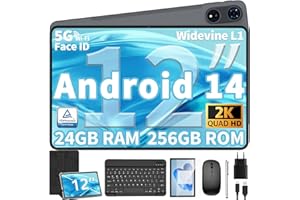 JJGJ Tablet 12 Zoll Android 14 Tablet, 24GB(8+16)RAM+256 Storage(Expand to 1TB), Android Tablet mit Tastatur, Octa-Core, 2K 2000x1200 Display, 16MP Dual Kamera, 8000mAh, 5G WiFi,GPS,Bluetooth 5.0(Schwarz)