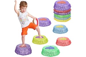 Hitish Balance Stepping Stones for Kids Toddler, Non-Slip Stackable Sensory Stepping Stones with Light, Durable Obstacle Course Coordination Game Toys for Indoor or Garden Outdoor Play (6PCS)