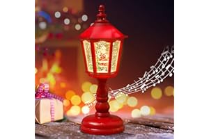 MECCTUCK Lanterna Decorativa Natalizia Con Sfera di Neve, Musica e Glitter - Luce Notturna Vintage USB e Batteria per Camini da Tavolo