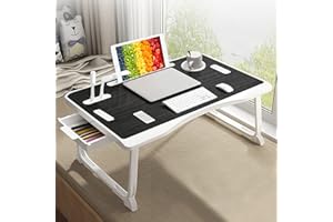 CSYY Table de lit pliable pour ordinateur portable, plateau de lit XL pour ordinateur portable, support de lecture portable avec poignée, emplacement pour gobelet, tiroir latéral pour canapé (noir)
